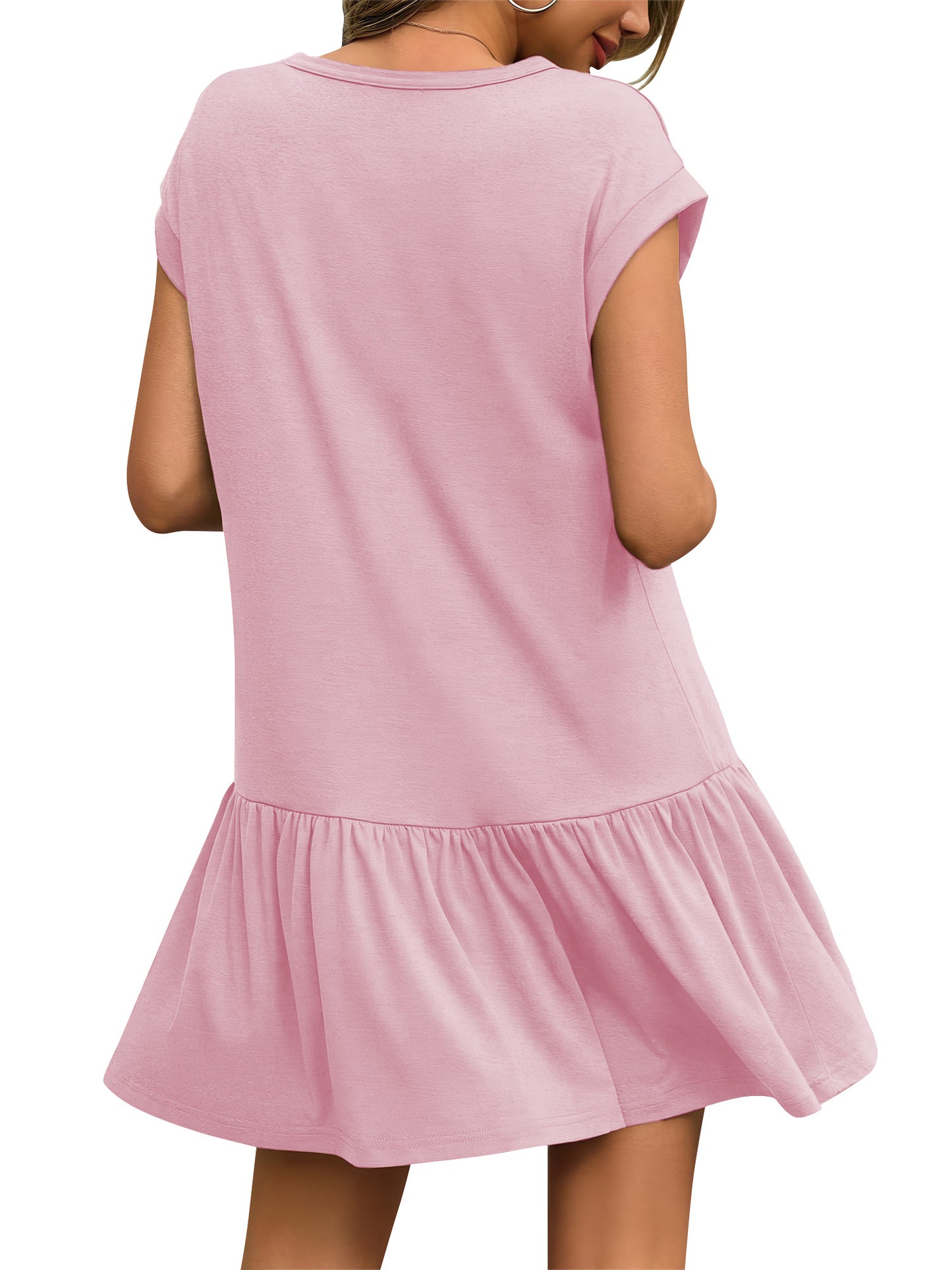 SHIBEVER Womens Summer Dress Casual Ruffle Hem Babydoll T Shirt Dresses for Women Comfy Cap Sleeve Loose Mini Dresses