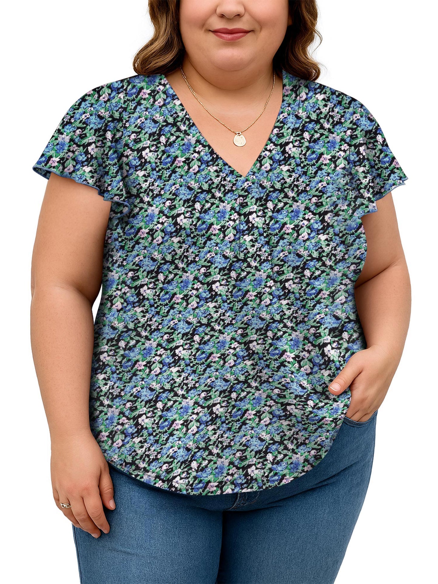 SHIBEVER Womens Tops Plus Size Short Sleeve Summer Floral Top V Neck Tops for women Basic Loose Tees Shirts for Women Casual Clothes