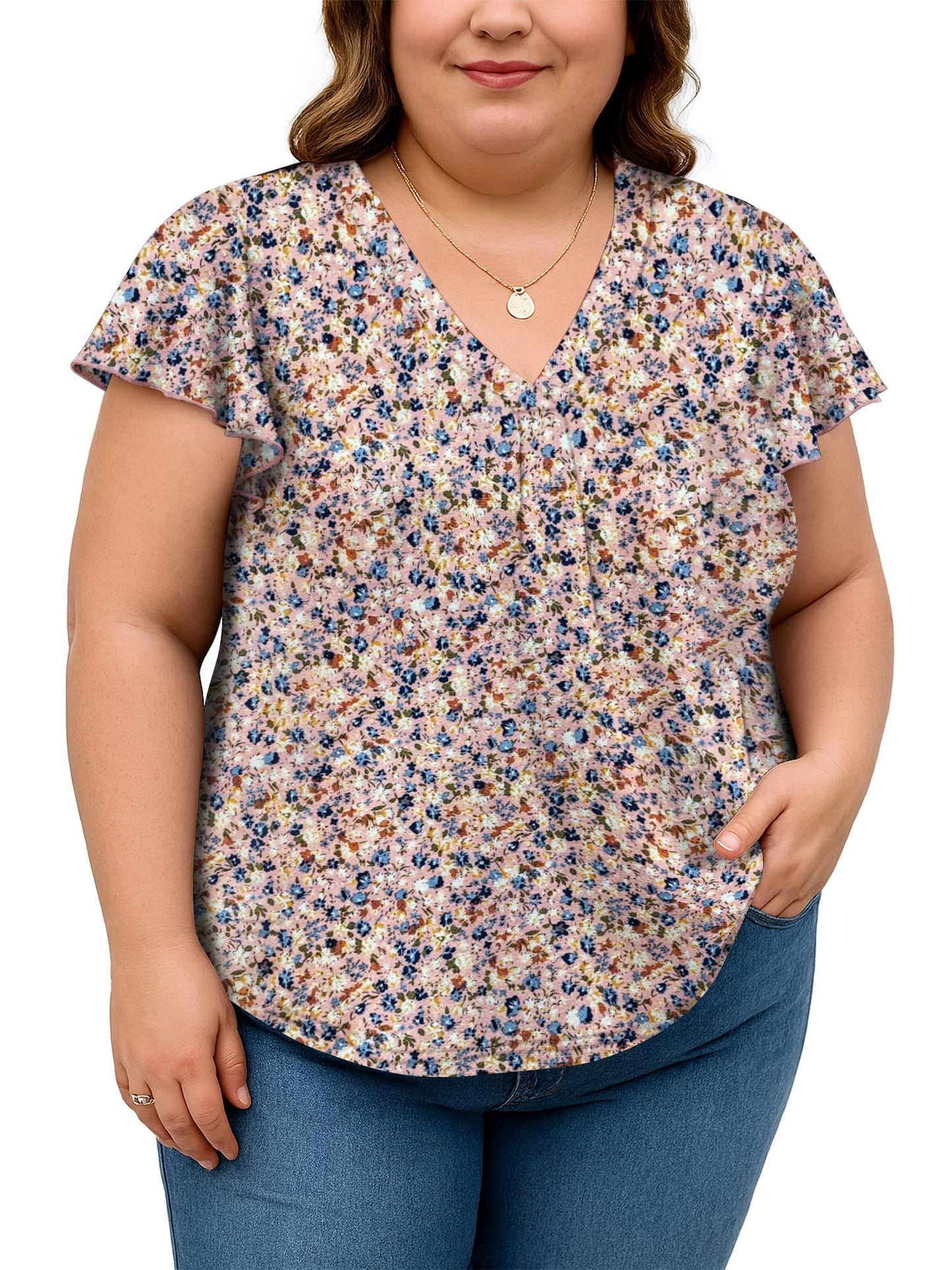 SHIBEVER Womens Tops Plus Size Short Sleeve Summer Floral Top V Neck Tops for women Basic Loose Tees Shirts for Women Casual Clothes