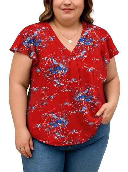 SHIBEVER Womens Tops Plus Size Short Sleeve Summer Floral Top V Neck Tops for women Basic Loose Tees Shirts for Women Casual Clothes