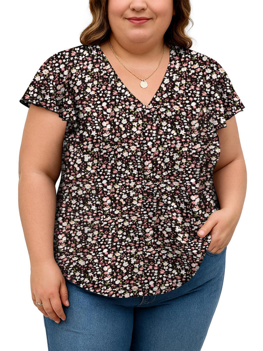 SHIBEVER Womens Tops Plus Size Short Sleeve Summer Floral Top V Neck Tops for women Basic Loose Tees Shirts for Women Casual Clothes