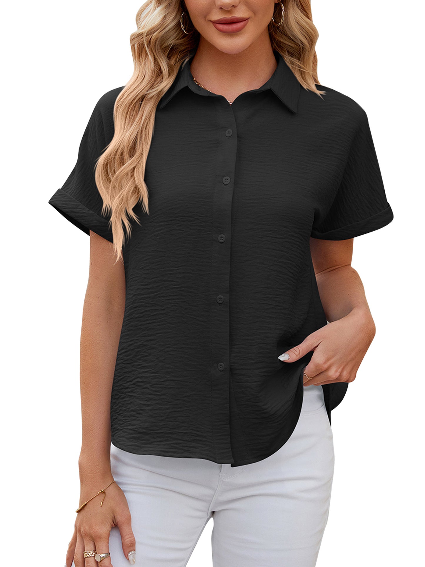 SHIBEVER Womens Blouse Summer Blouse Short Sleeve Loose clothes Blouses & Button-down Shirts Casual Trendy Preen Blouse for Women Tops