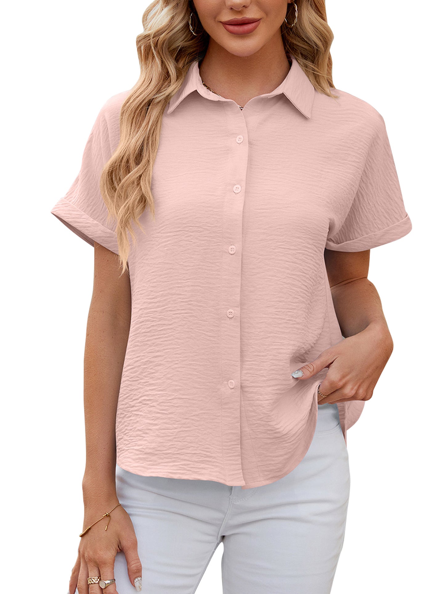 SHIBEVER Womens Blouse Summer Blouse Short Sleeve Loose clothes Blouses & Button-down Shirts Casual Trendy Preen Blouse for Women Tops