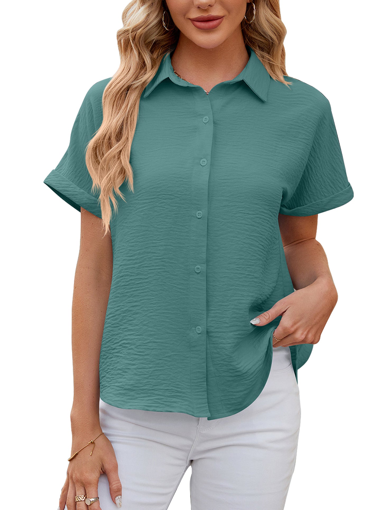 SHIBEVER Womens Blouse Summer Blouse Short Sleeve Loose clothes Blouses & Button-down Shirts Casual Trendy Preen Blouse for Women Tops