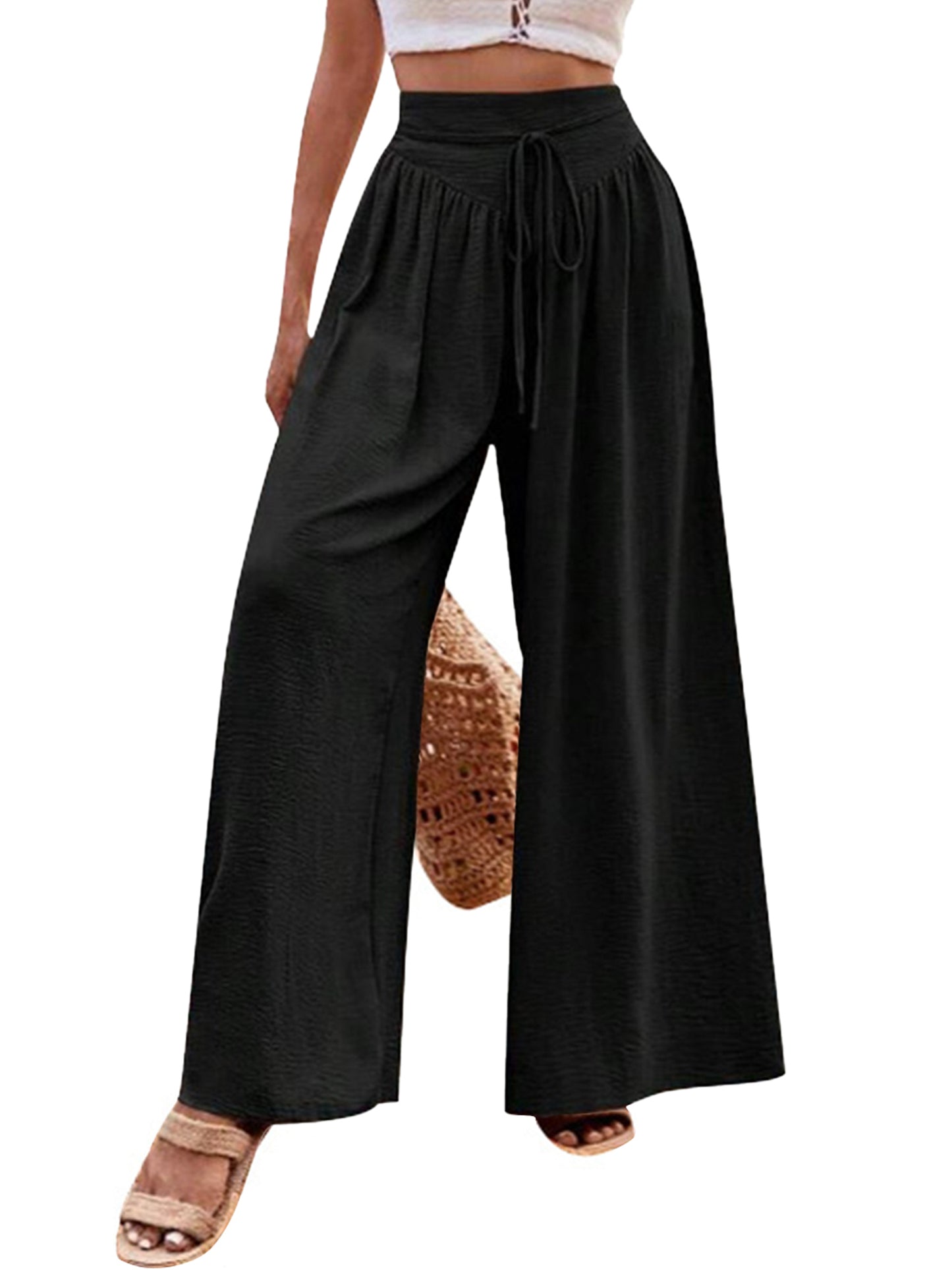 SWQZVT Womens Pants Wide Leg Dress Pants Summer Casual Palazzo Pants for Women Plus Loose Green Pants for Women High Waisted Pants