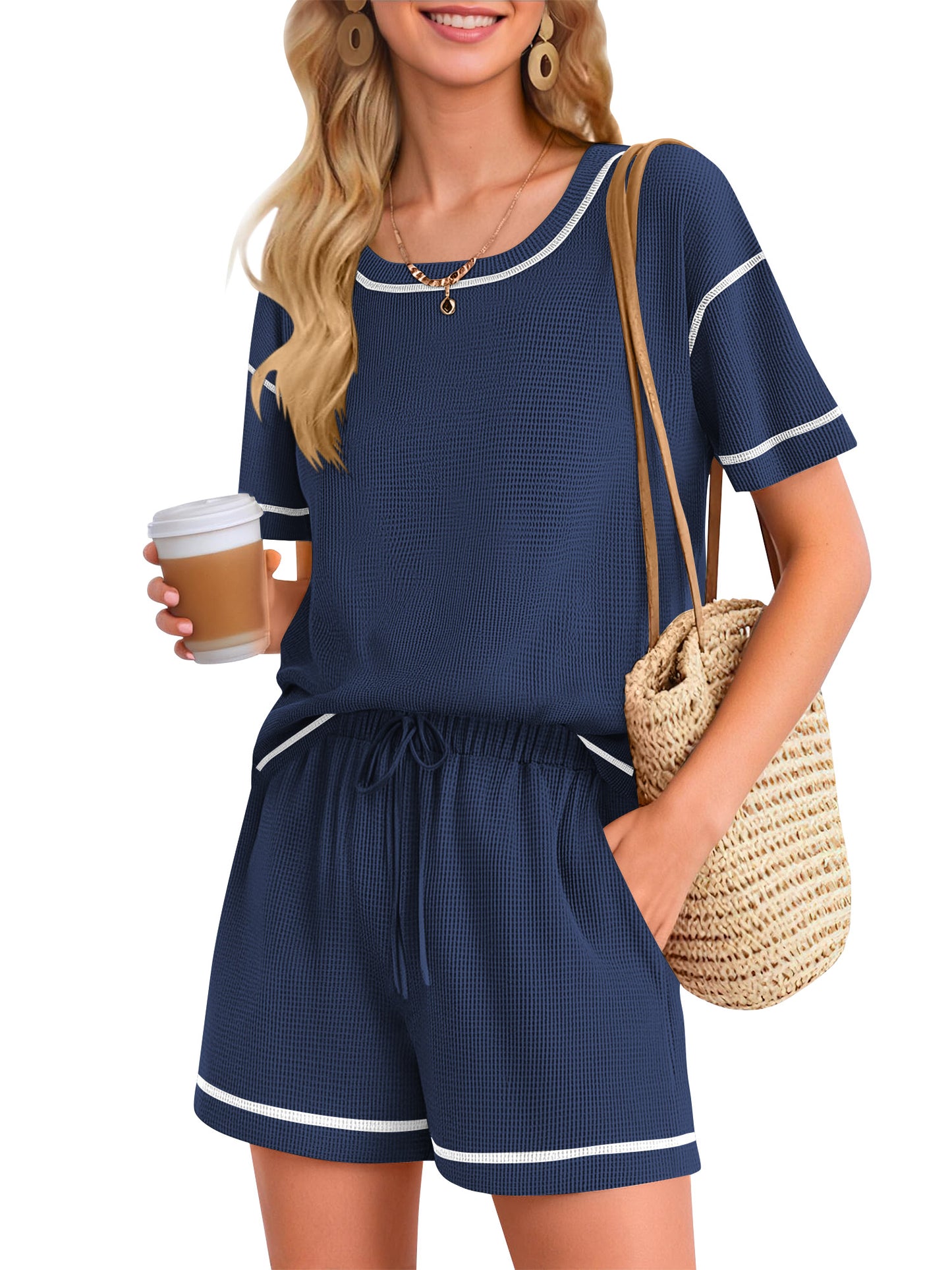 SHIBEVER 2 Piece Sets for Women Summer Casual Short Sleeve Top and Shorts Set Outfits for Women Tops for Ladies Light Green
