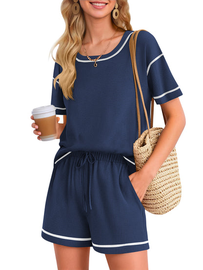 SHIBEVER 2 Piece Sets for Women Summer Casual Short Sleeve Top and Shorts Set Outfits for Women Tops for Ladies Light Green
