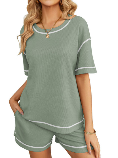 SHIBEVER 2 Piece Sets for Women Summer Casual Short Sleeve Top and Shorts Set Women Lounge Set Outfits Women Tops 2pcs Set