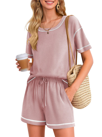 SHIBEVER 2 Piece Sets for Women Summer Casual Short Sleeve Top and Shorts Set Outfits for Women Tops for Ladies Light Green