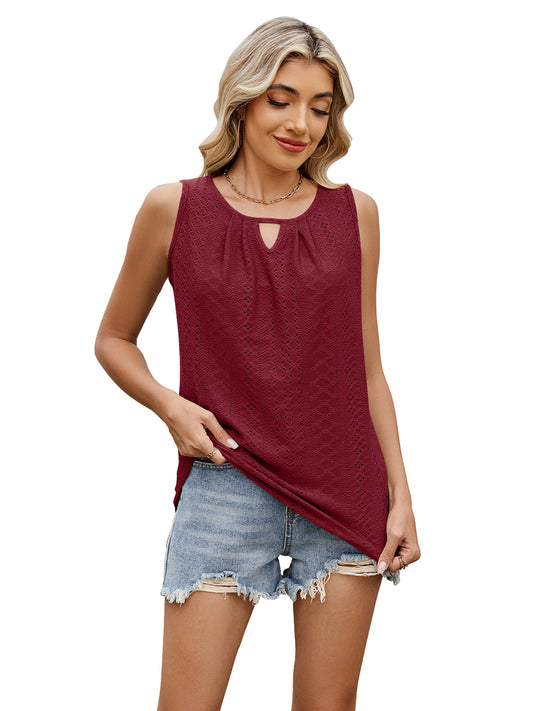SHIBEVER Womens Tops Summer Ribbed Tank Tops for Women Crew Neck Basic Loose Sleeveless Wine Red Tank Tops Women Workout for Ladies