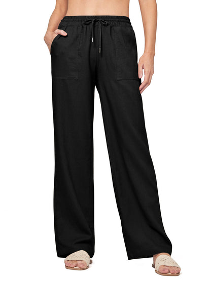 SWQZVT Womens Pants Linen Summer Cargo Casual Pants for Women Wide Leg Loose Drawstring Pants with Pocket Lightweight Lounge Comfort Pant