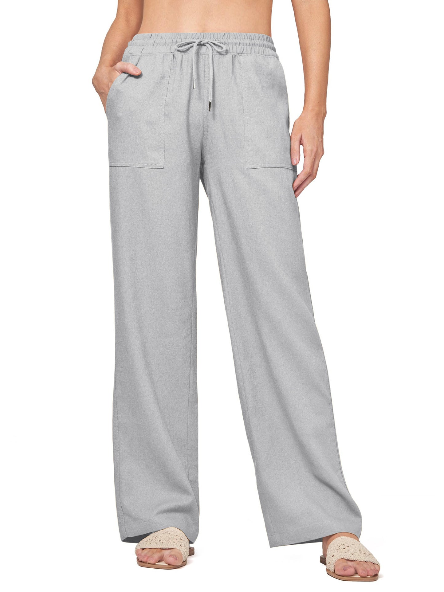 SWQZVT Womens Pants Linen Summer Cargo Casual Pants for Women Wide Leg Loose Drawstring Pants with Pocket Lightweight Lounge Comfort Pant