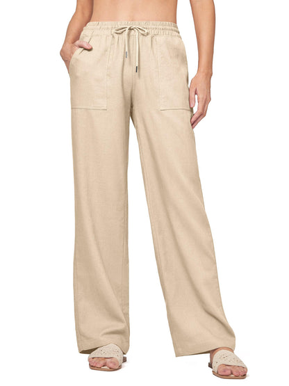 SWQZVT Womens Pants Linen Summer Cargo Casual Pants for Women Wide Leg Loose Drawstring Pants with Pocket Lightweight Lounge Comfort Pant
