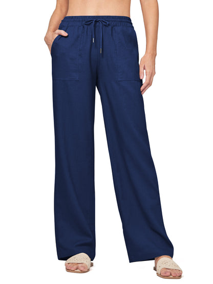 SWQZVT Womens Pants Linen Summer Cargo Casual Pants for Women Wide Leg Loose Drawstring Pants with Pocket Lightweight Lounge Comfort Pant