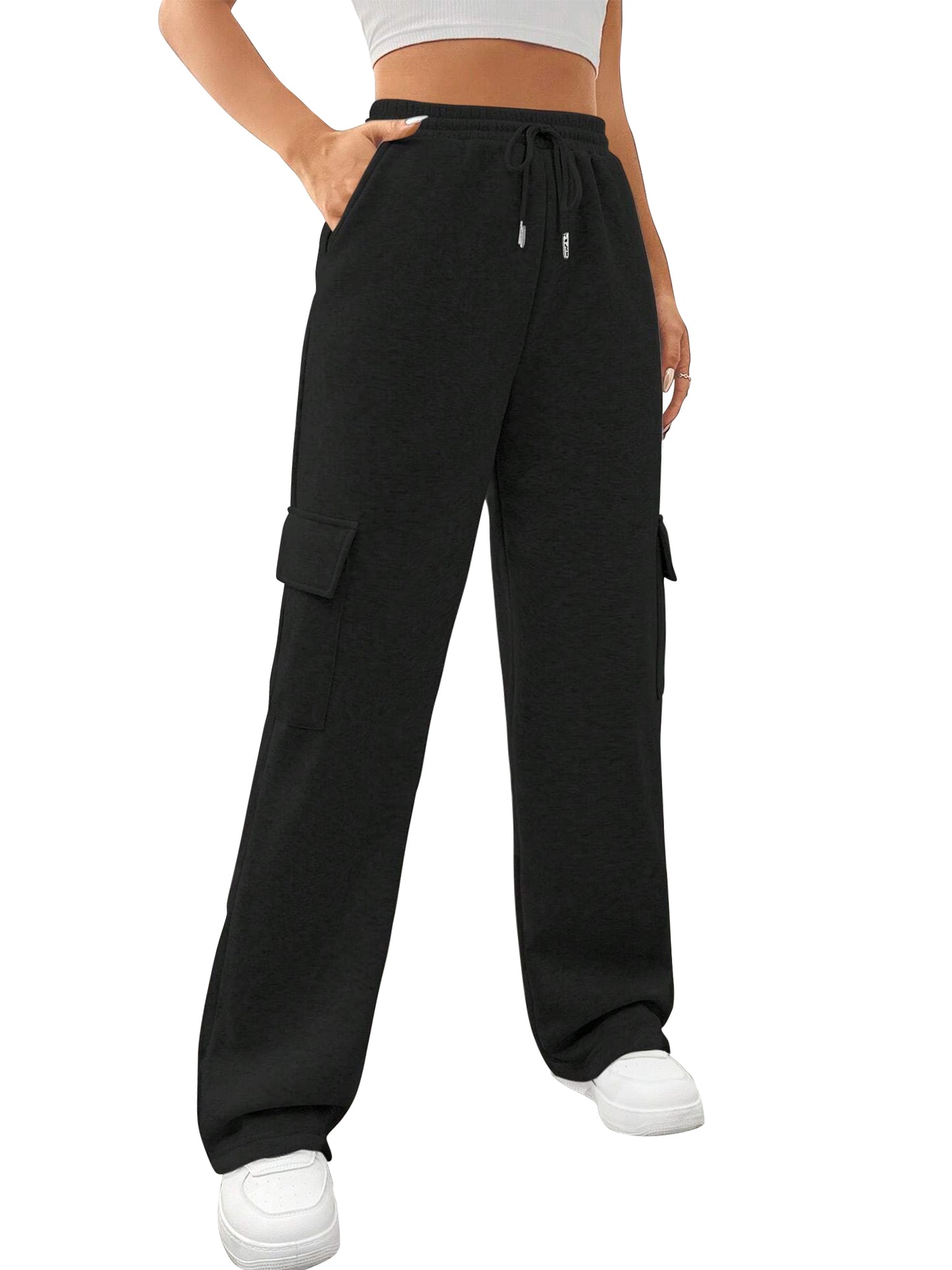 SWQZVT Womens Cargo Sweatpants Baggy Fleece High Waisted Joggers Sweat Pants Athletic Pants with Pockets
