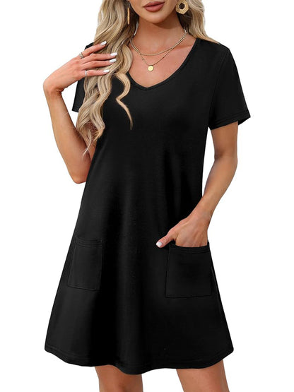 TEMOFON Summer Dresses for Women Sundresses for Women  Scoop Neck Tshirt Dress With Pockets Bohemian Floral Dress