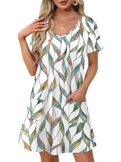 TEMOFON Summer Dresses for Women Sundresses for Women  Scoop Neck Tshirt Dress With Pockets Bohemian Floral Dress