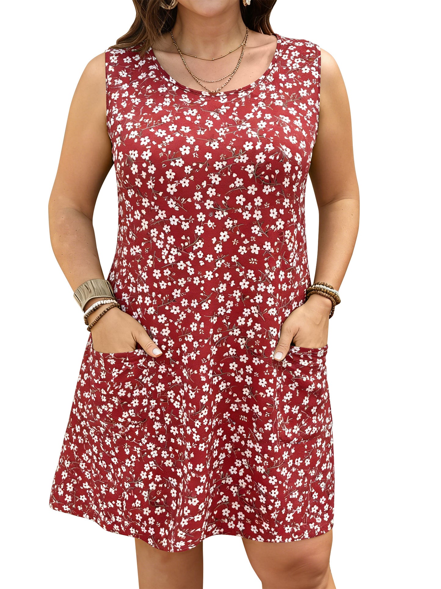 LANREMON Womens Dress Summer Plus Size Sundresses for Women Scoop Neck Loose Fit Sleeveless Dresses with Pockets