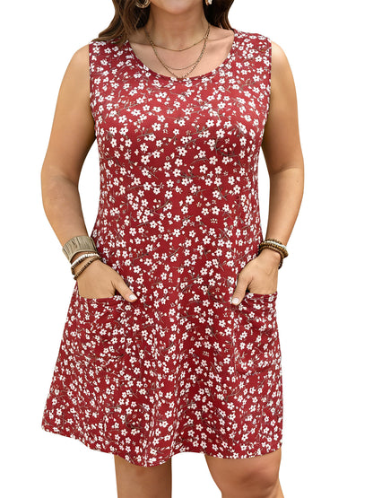 LANREMON Womens Dress Summer Plus Size Sundresses for Women Scoop Neck Loose Fit Sleeveless Dresses with Pockets