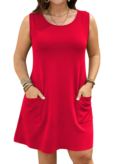 LANREMON Womens Dress Summer Plus Size Sundresses for Women Scoop Neck Loose Fit Sleeveless Dresses with Pockets