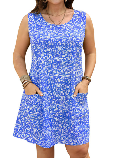 LANREMON Womens Dress Summer Plus Size Sundresses for Women Scoop Neck Loose Fit Sleeveless Dresses with Pockets