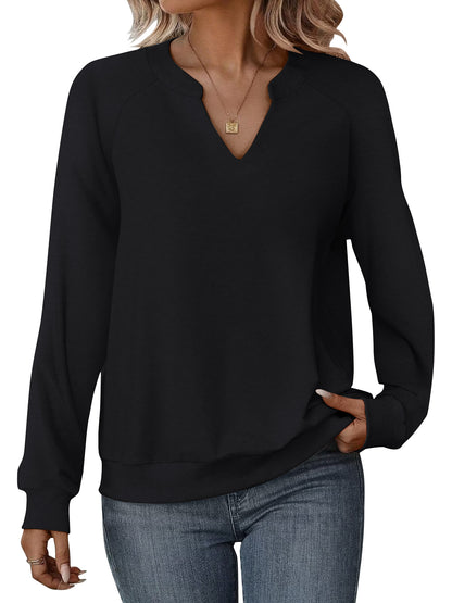 TEMOFON Womens Casual Long Sleeve V Neck Sweatshirts Cute Loose Fit Lightweight Pullover Tops for Womens Clothes Fall Shirts Tunic Tops Trendy Blouses