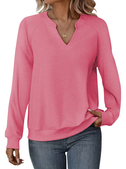 TEMOFON Womens Casual Long Sleeve V Neck Sweatshirts Cute Loose Fit Lightweight Pullover Tops for Womens Clothes Fall Shirts Tunic Tops Trendy Blouses