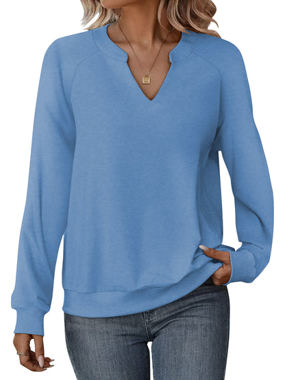 TEMOFON Womens Casual Long Sleeve V Neck Sweatshirts Cute Loose Fit Lightweight Pullover Tops for Womens Clothes Fall Shirts Tunic Tops Trendy Blouses