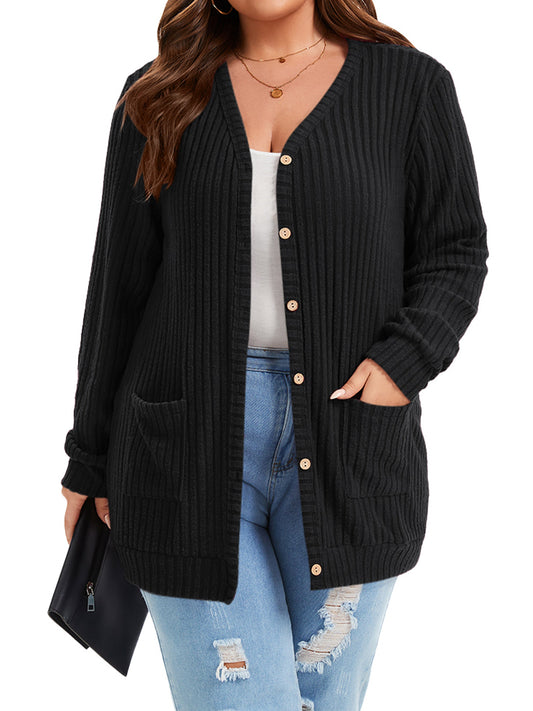 TEMOFON Cardigan Sweaters for Women Plus Size Oversized Cardigan Long Sleeve Buttons Down with Pocket Lightweight Open Front Outerwear Fall