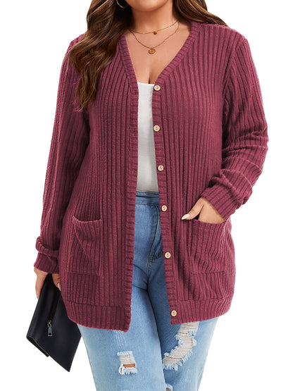 TEMOFON Cardigan Sweaters for Women Plus Size Oversized Cardigan Long Sleeve Buttons Down with Pocket Lightweight Open Front Outerwear Fall