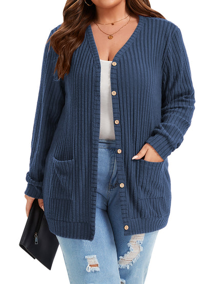 TEMOFON Cardigan Sweaters for Women Plus Size Oversized Cardigan Long Sleeve Buttons Down with Pocket Lightweight Open Front Outerwear Fall