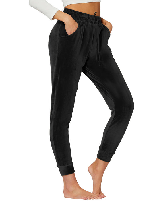 TEMOFON Lounge Jogger Pants for Women Velour Casual Soft Sweatpants – Joggers with Adjustable Waist