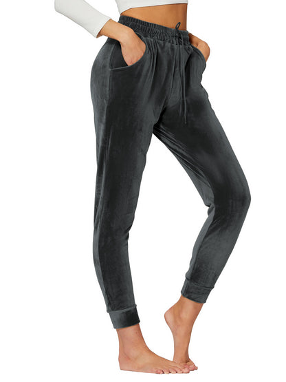 TEMOFON Lounge Jogger Pants for Women Velour Casual Soft Sweatpants – Joggers with Adjustable Waist