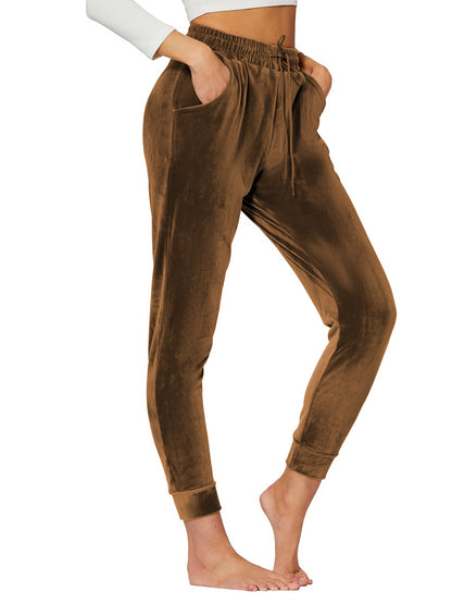 TEMOFON Lounge Jogger Pants for Women Velour Casual Soft Sweatpants – Joggers with Adjustable Waist
