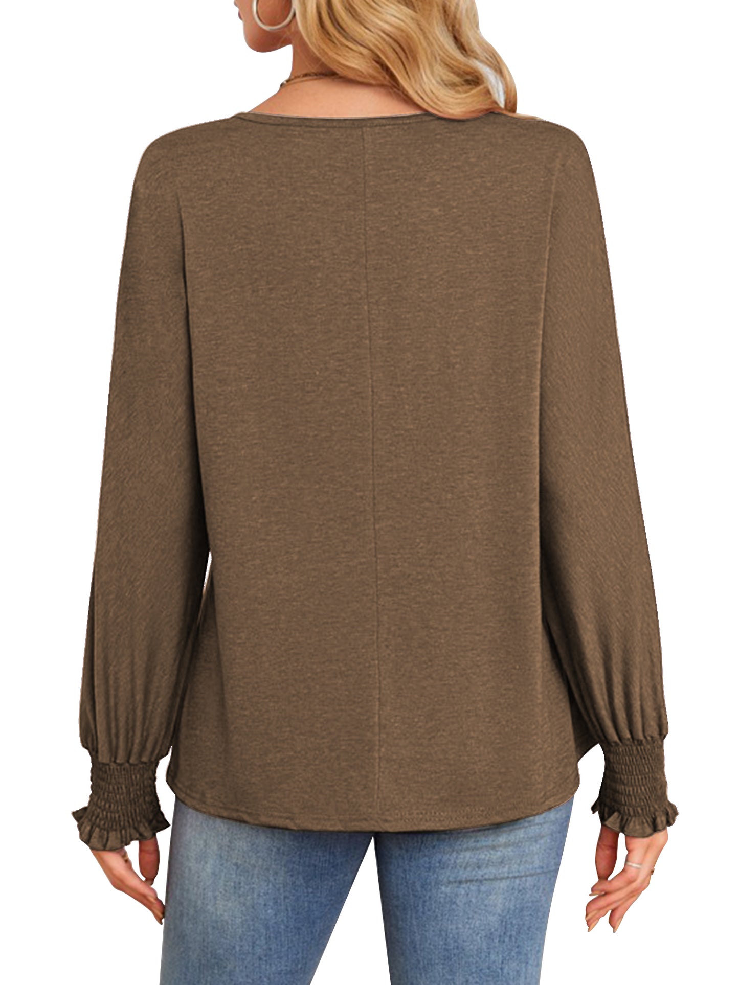 TEMOFON Blouses for Women Casual Long Sleeve Tunic Tops Fall Dressy Pleated Shirts for Women Winter Clothes