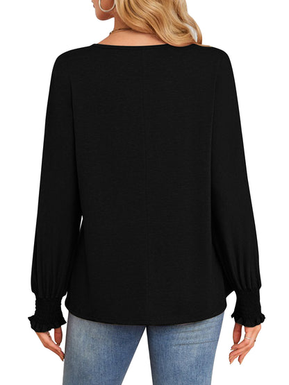 TEMOFON Blouses for Women Casual Long Sleeve Tunic Tops Fall Dressy Pleated Shirts for Women Winter Clothes
