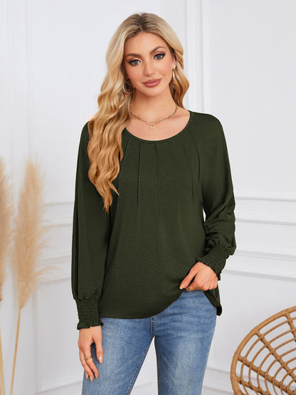 TEMOFON Blouses for Women Casual Long Sleeve Tunic Tops Fall Dressy Pleated Shirts for Women Winter Clothes