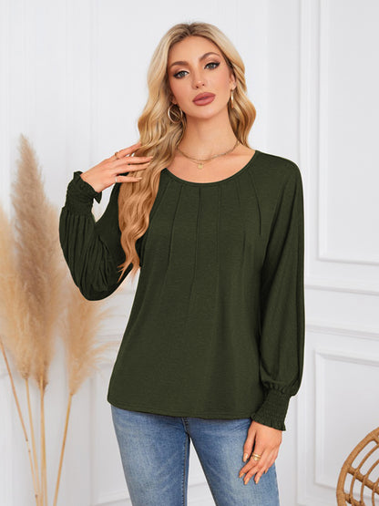 TEMOFON Blouses for Women Casual Long Sleeve Tunic Tops Fall Dressy Pleated Shirts for Women Winter Clothes