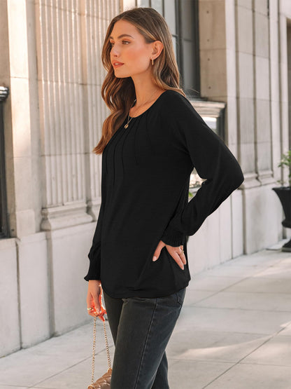 TEMOFON Blouses for Women Casual Long Sleeve Tunic Tops Fall Dressy Pleated Shirts for Women Winter Clothes