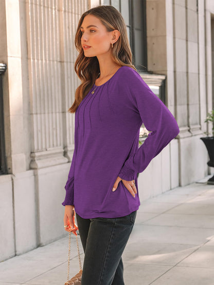 TEMOFON Blouses for Women Casual Long Sleeve Tunic Tops Fall Dressy Pleated Shirts for Women Winter Clothes