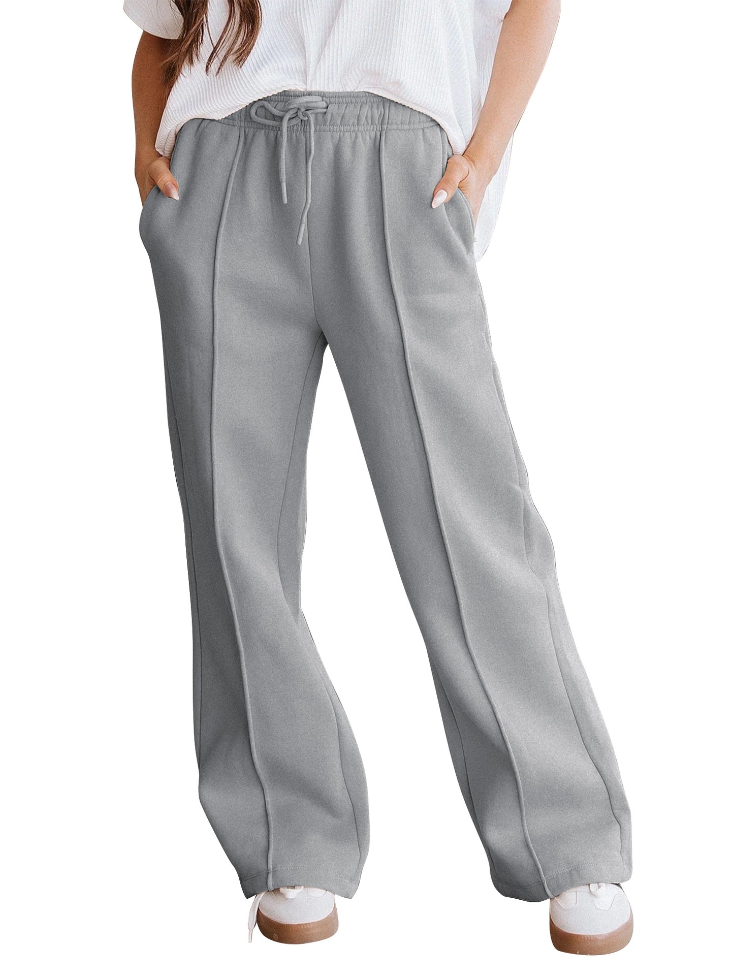 TEMOFON Black Pants for Women Elastic Waistband Fall Pants for Women with Pockets Autumn Thermal Pants Women Lounge Casual Winter Fleece - Lined Pants