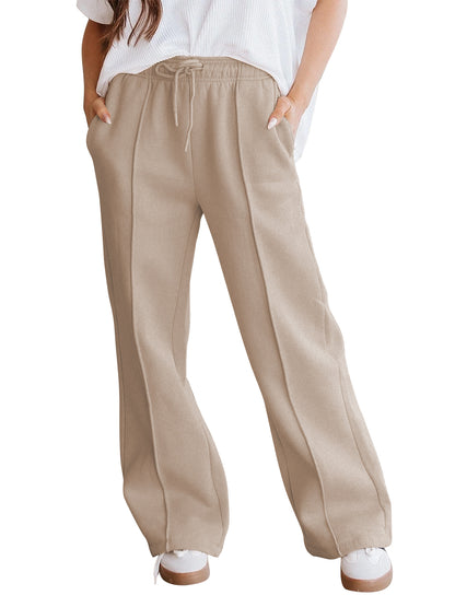 TEMOFON Black Pants for Women Elastic Waistband Fall Pants for Women with Pockets Autumn Thermal Pants Women Lounge Casual Winter Fleece - Lined Pants