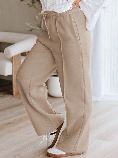 TEMOFON Black Pants for Women Elastic Waistband Fall Pants for Women with Pockets Autumn Thermal Pants Women Lounge Casual Winter Fleece - Lined Pants