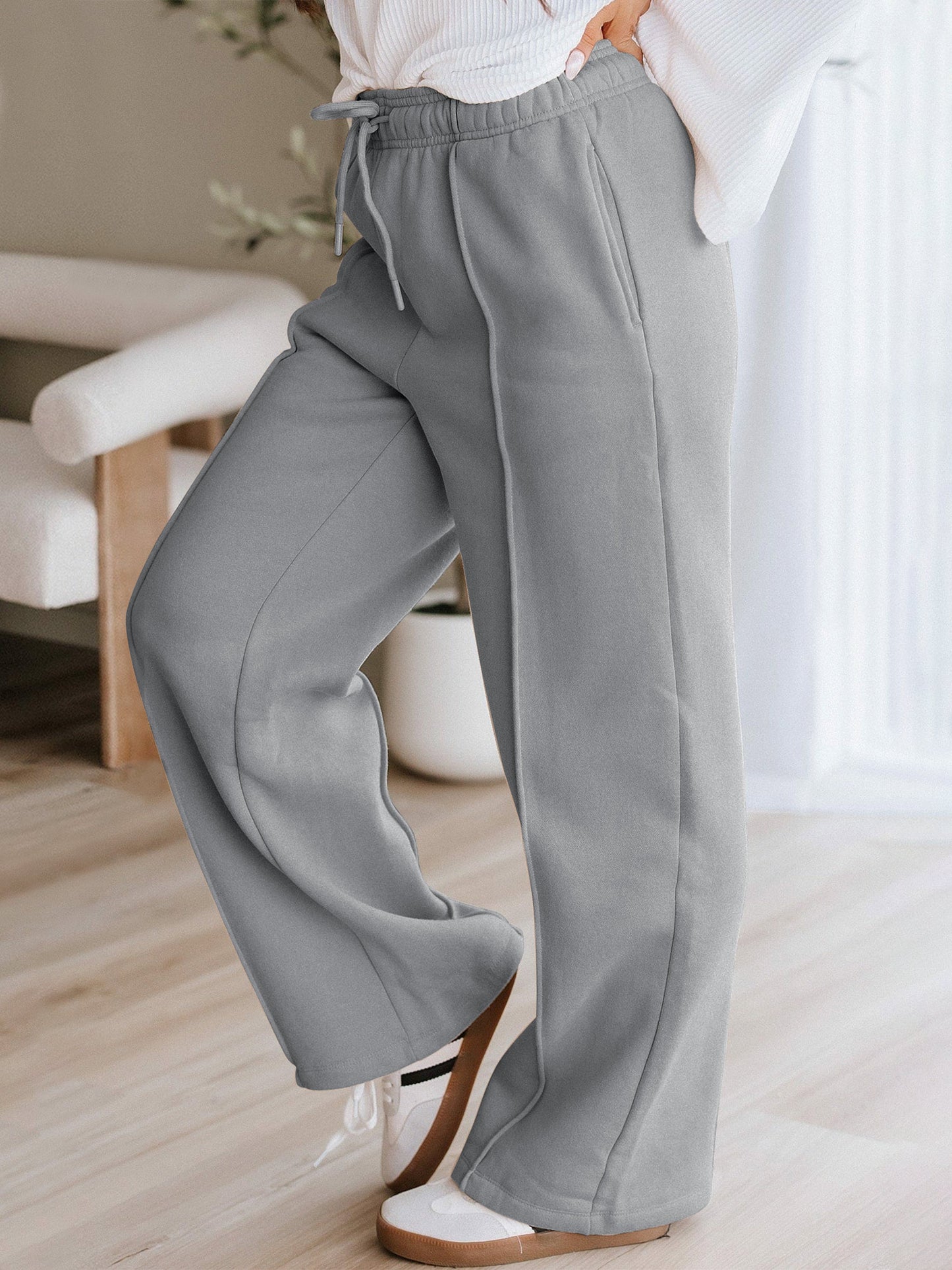 TEMOFON Black Pants for Women Elastic Waistband Fall Pants for Women with Pockets Autumn Thermal Pants Women Lounge Casual Winter Fleece - Lined Pants