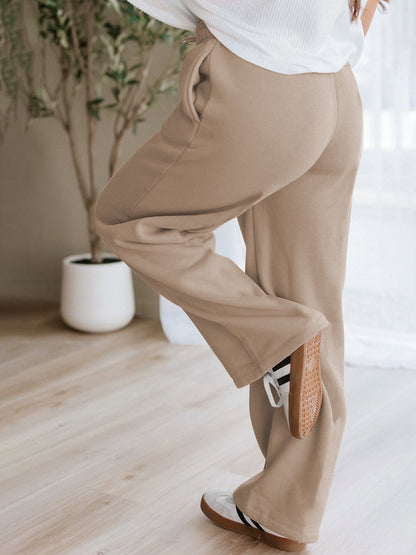 TEMOFON Black Pants for Women Elastic Waistband Fall Pants for Women with Pockets Autumn Thermal Pants Women Lounge Casual Winter Fleece - Lined Pants