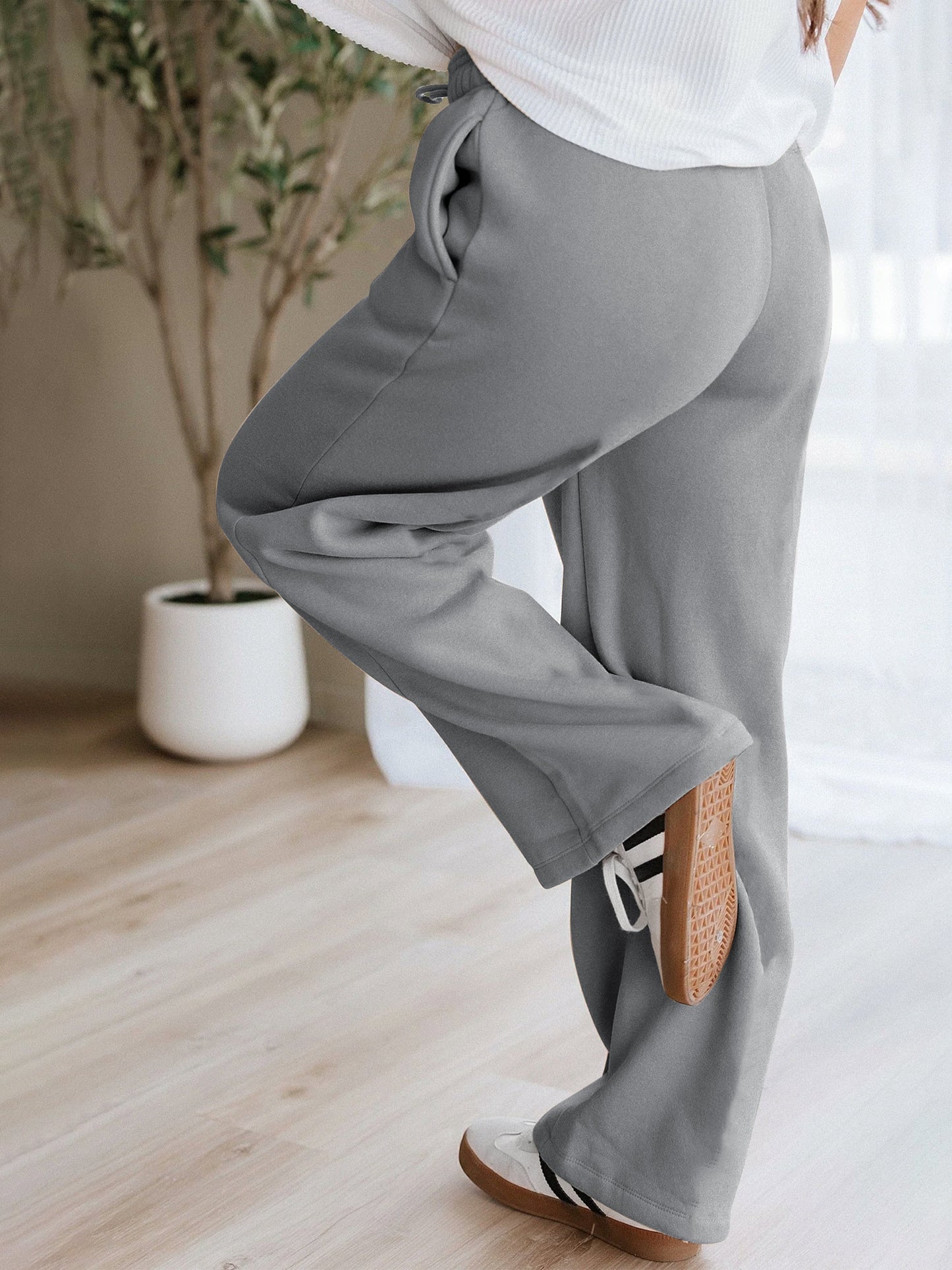 TEMOFON Black Pants for Women Elastic Waistband Fall Pants for Women with Pockets Autumn Thermal Pants Women Lounge Casual Winter Fleece - Lined Pants