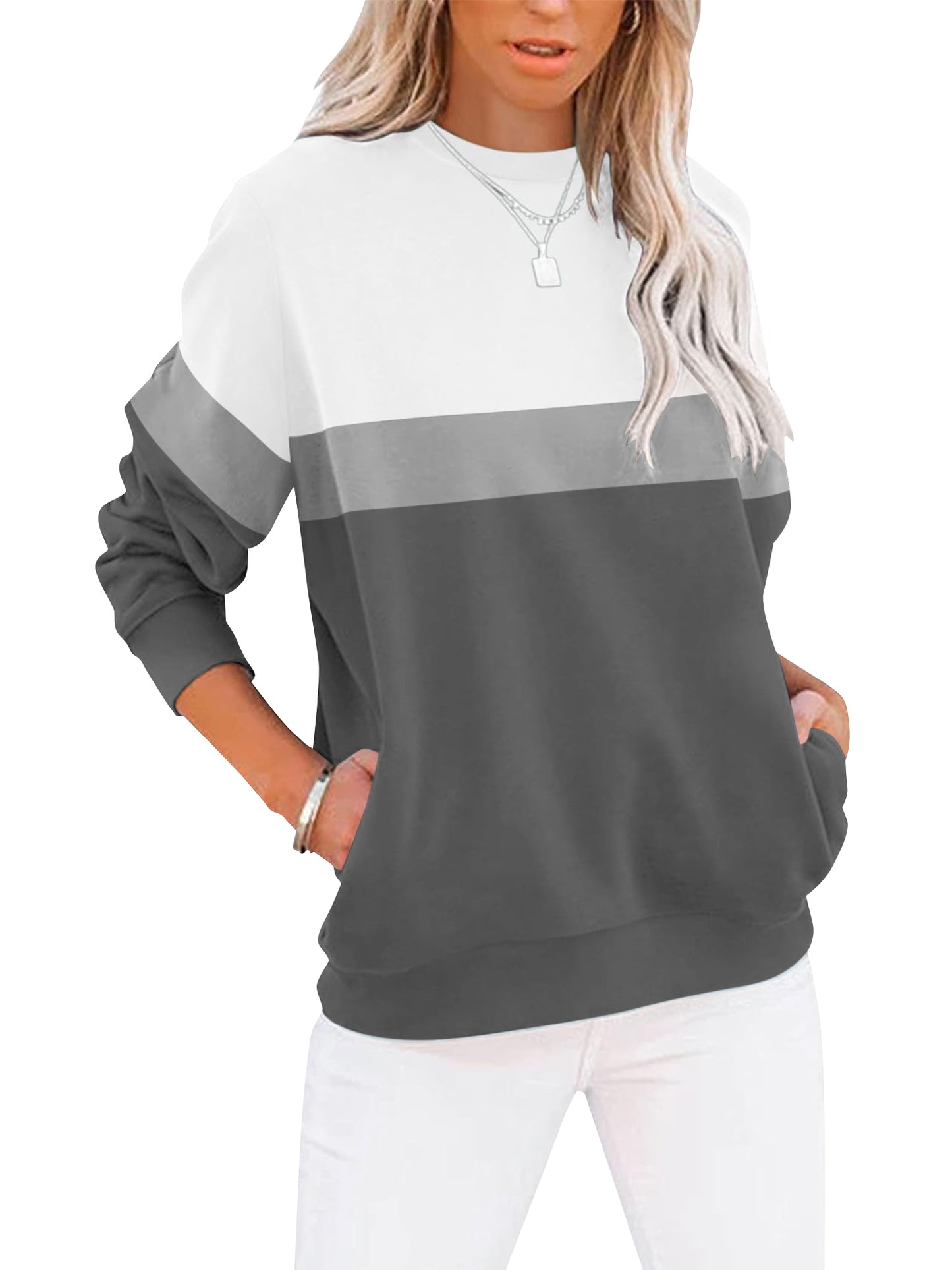 SHIBEVER Long Sleeve Shirts for Women Crew Neck Sweatshirts Womens Clothes Fall Shirts Casual Tops for Women Color Block Winter Sweat Shirts Blue