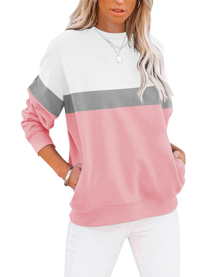 SHIBEVER Long Sleeve Shirts for Women Crew Neck Sweatshirts Womens Clothes Fall Shirts Casual Tops for Women Color Block Winter Sweat Shirts Blue