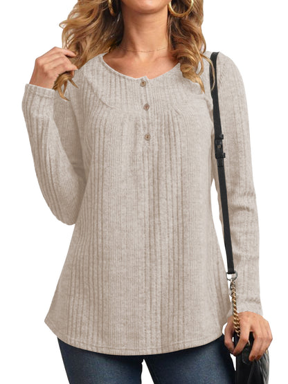 TEMOFON Womens Tops Fall Long Sleeve Button Henley Shirts Lightweight Casual Crew Neck Tunic Tops for Womens Winter Clothes