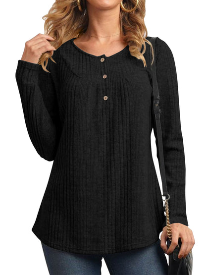 TEMOFON Womens Tops Fall Long Sleeve Button Henley Shirts Lightweight Casual Crew Neck Tunic Tops for Womens Winter Clothes